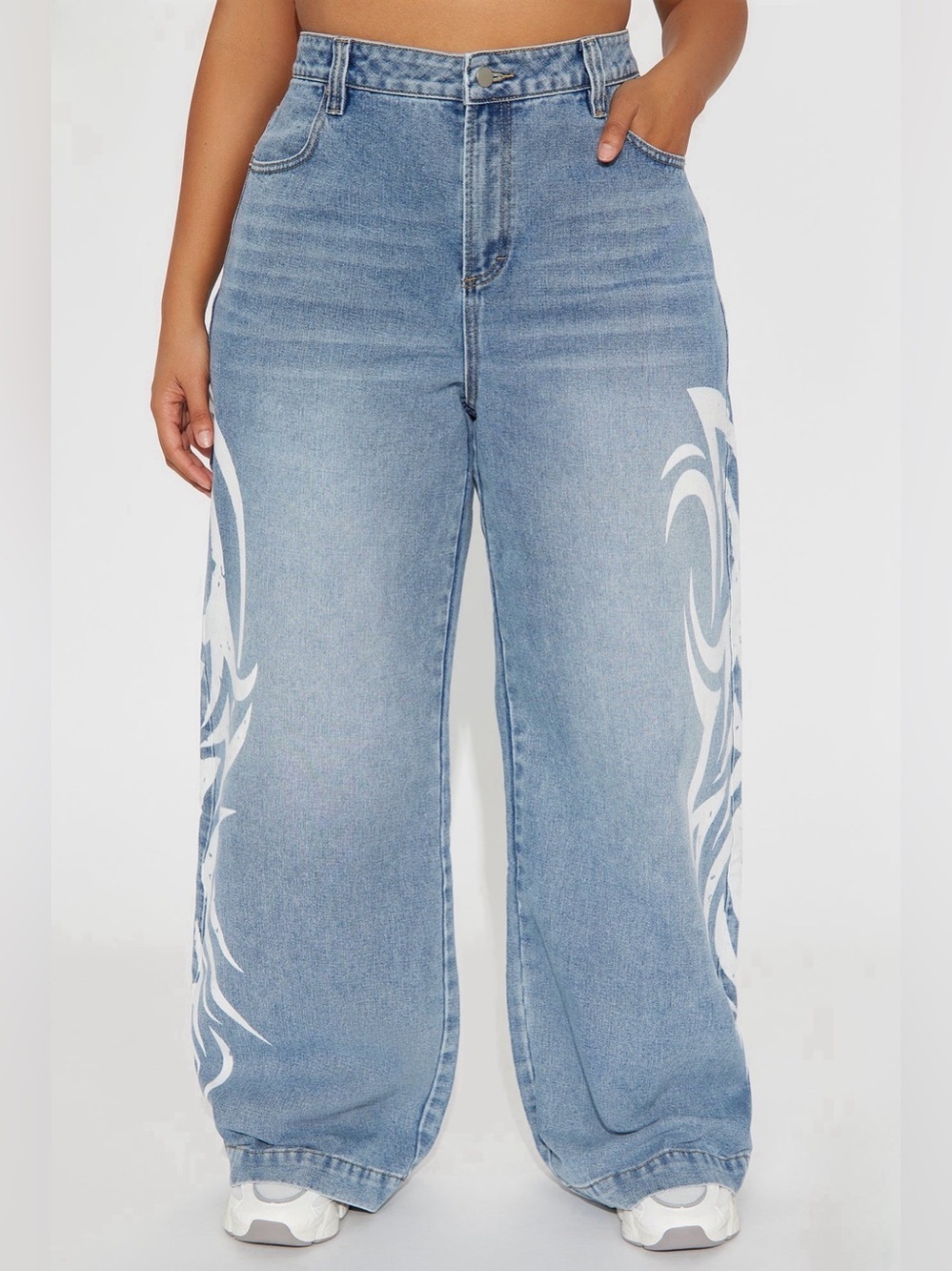 Y2K Tribal Print Wide-Leg Baggy Jeans Size 15 NWT Streetwear Denim